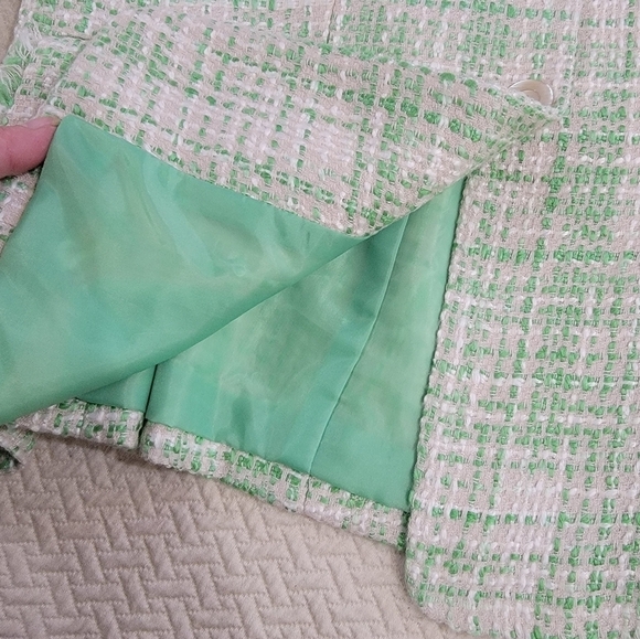 Le Suit Mint Green and Cream textured Tweed Blazer Size 10 - Picture 6 of 15